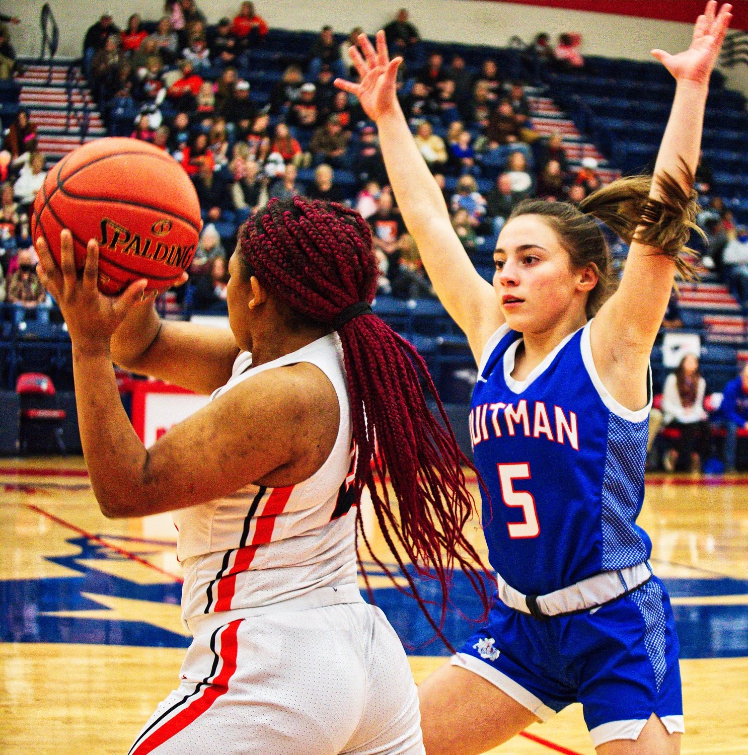 Freshman guard Addison Marcee demonstrates what she does best – apply significant defensive pressure. [see more shots, score a print]